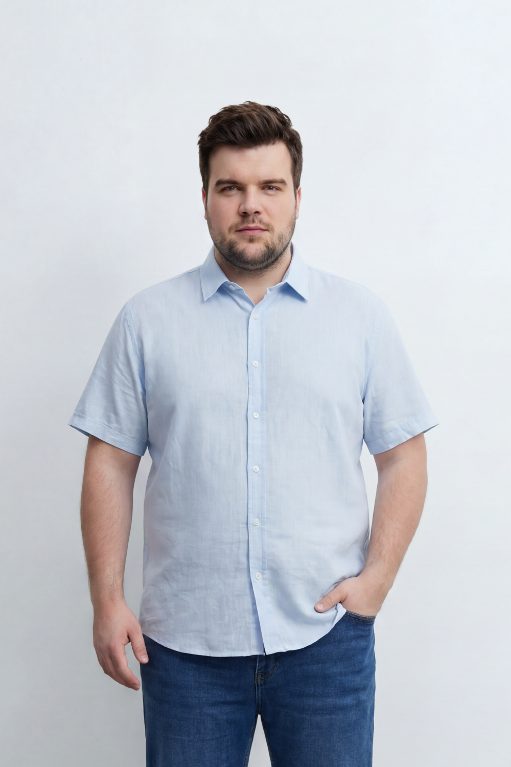 Men’s Tomato Store Big Size Quiet Form Button Shirt Plain Solid Surface With Fine Slub Grain Texture Full Button Front