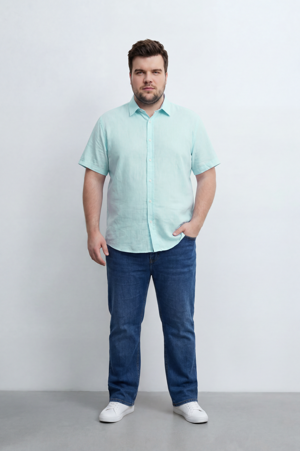Men’s Tomato Store Big Size Quiet Form Button Shirt Plain Solid Surface With Fine Slub Grain Texture Full Button Front