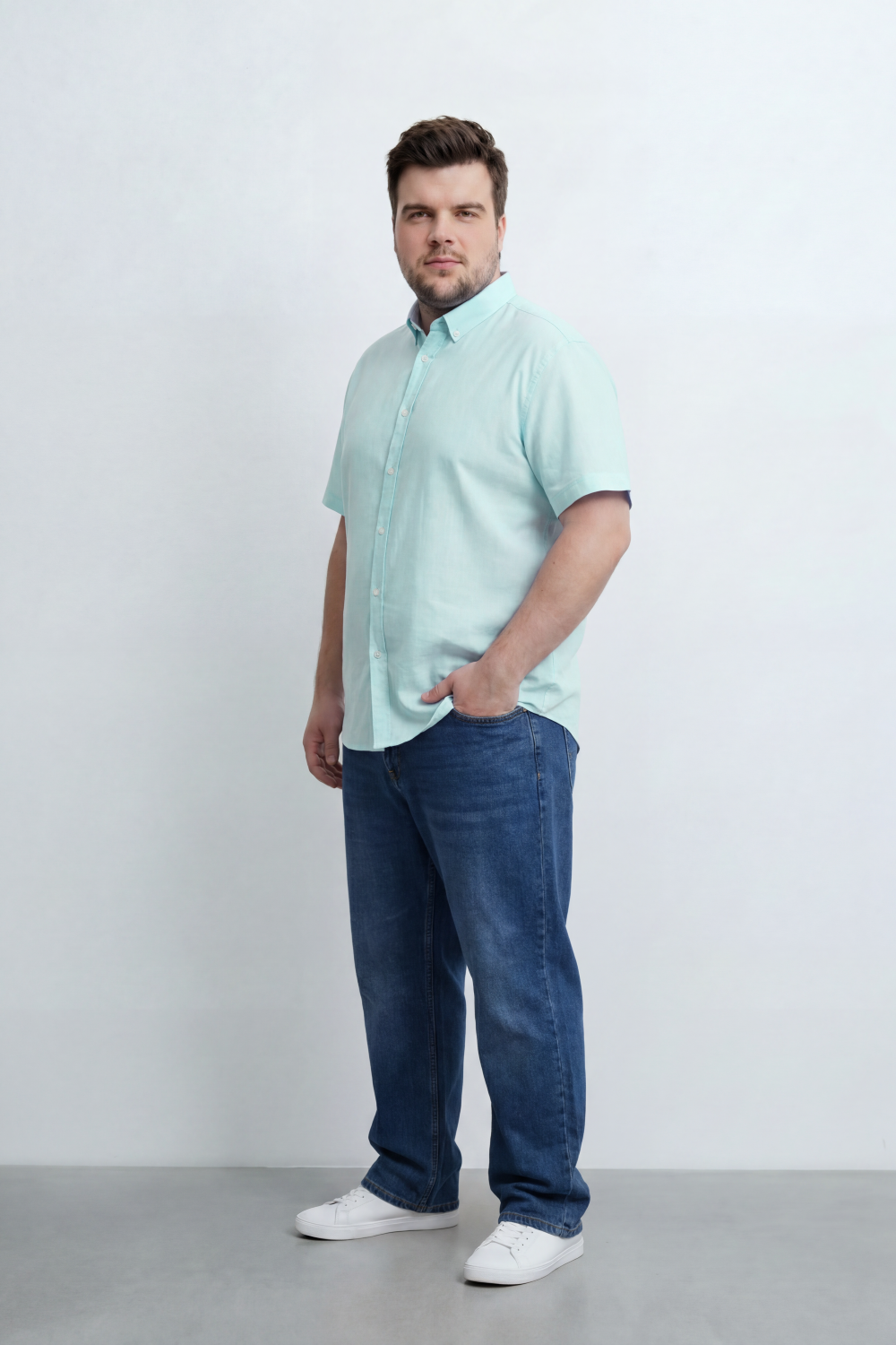 Men’s Tomato Store Big Size Quiet Form Button Shirt Plain Solid Surface With Fine Slub Grain Texture Full Button Front