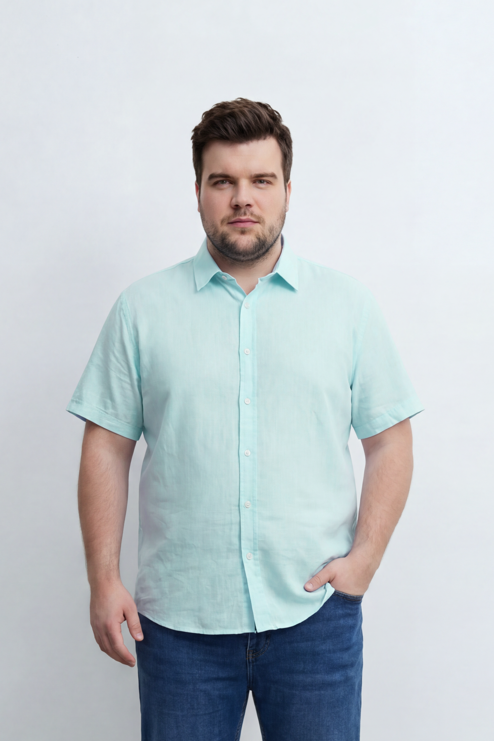 Men’s Tomato Store Big Size Quiet Form Button Shirt Plain Solid Surface With Fine Slub Grain Texture Full Button Front