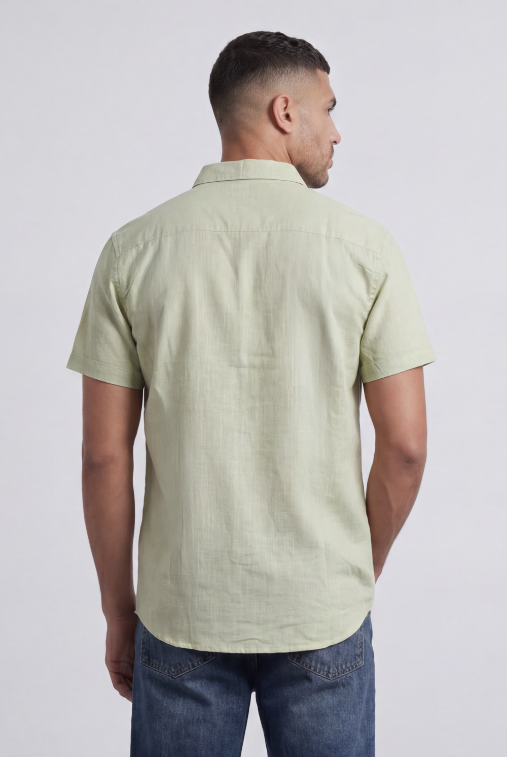 Men’s Tomato Store Shirt With Button Down Collar Short Sleeves Front Placket Texture Curved Hem Regular Fit