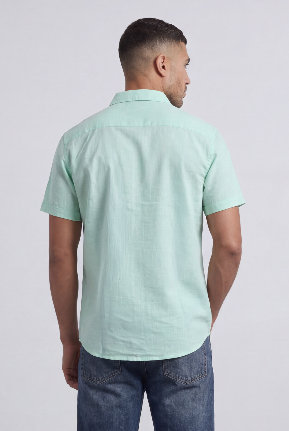 Men’s Tomato Store Shirt With Button Down Collar Short Sleeves Front Placket Texture Curved Hem Regular Fit