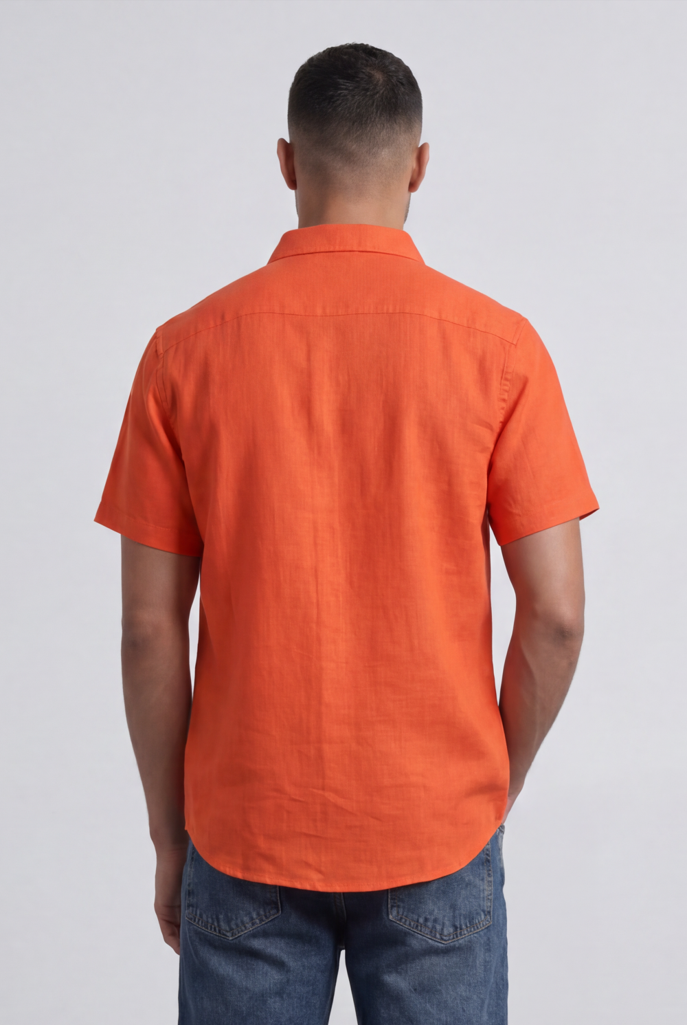 Men’s Tomato Store Shirt With Button Down Collar Short Sleeves Front Placket Texture Curved Hem Regular Fit