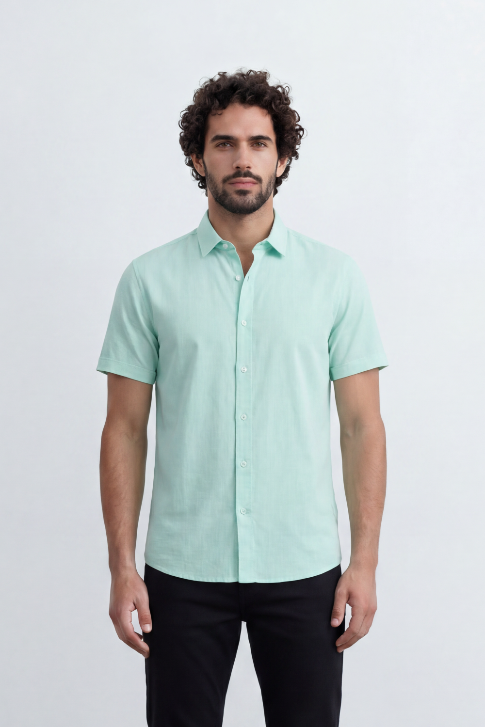 Men’s Tomato Store Shirt With Button Down Collar Short Sleeves Front Placket Texture Curved Hem Regular Fit