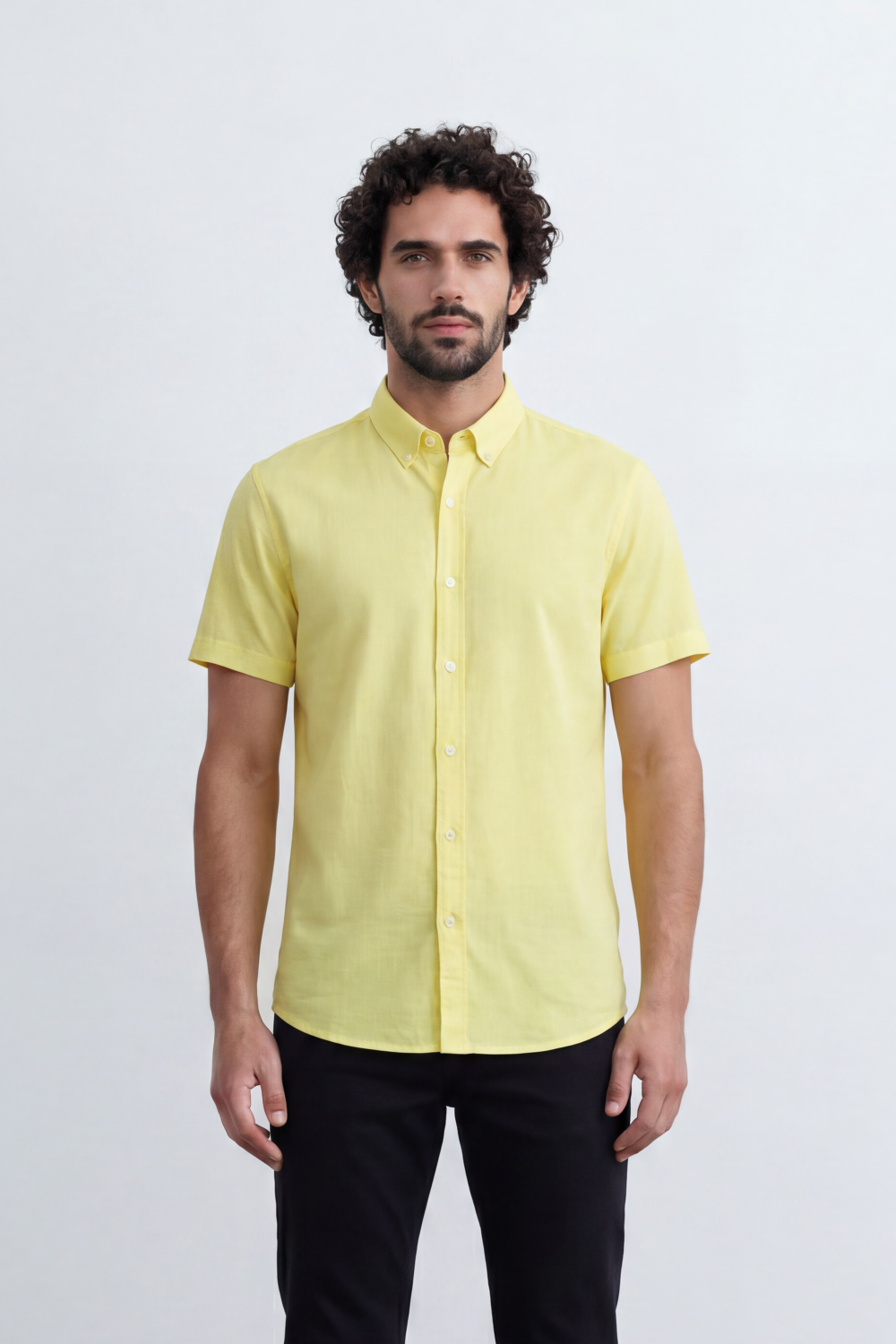 Men’s Tomato Store Shirt With Button Down Collar Short Sleeves Front Placket Texture Curved Hem Regular Fit