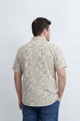Men’s Tomato Store Big Size Maze Script Resort Shirt Abstract Calligraphy Print Covers The Full Body Over A Fine Slub Grain