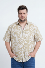 Men’s Tomato Store Big Size Maze Script Resort Shirt Abstract Calligraphy Print Covers The Full Body Over A Fine Slub Grain