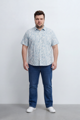 Men’s Tomato Store Big Size Maze Script Resort Shirt Abstract Calligraphy Print Covers The Full Body Over A Fine Slub Grain