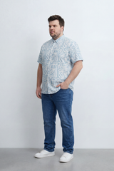 Men’s Tomato Store Big Size Maze Script Resort Shirt Abstract Calligraphy Print Covers The Full Body Over A Fine Slub Grain