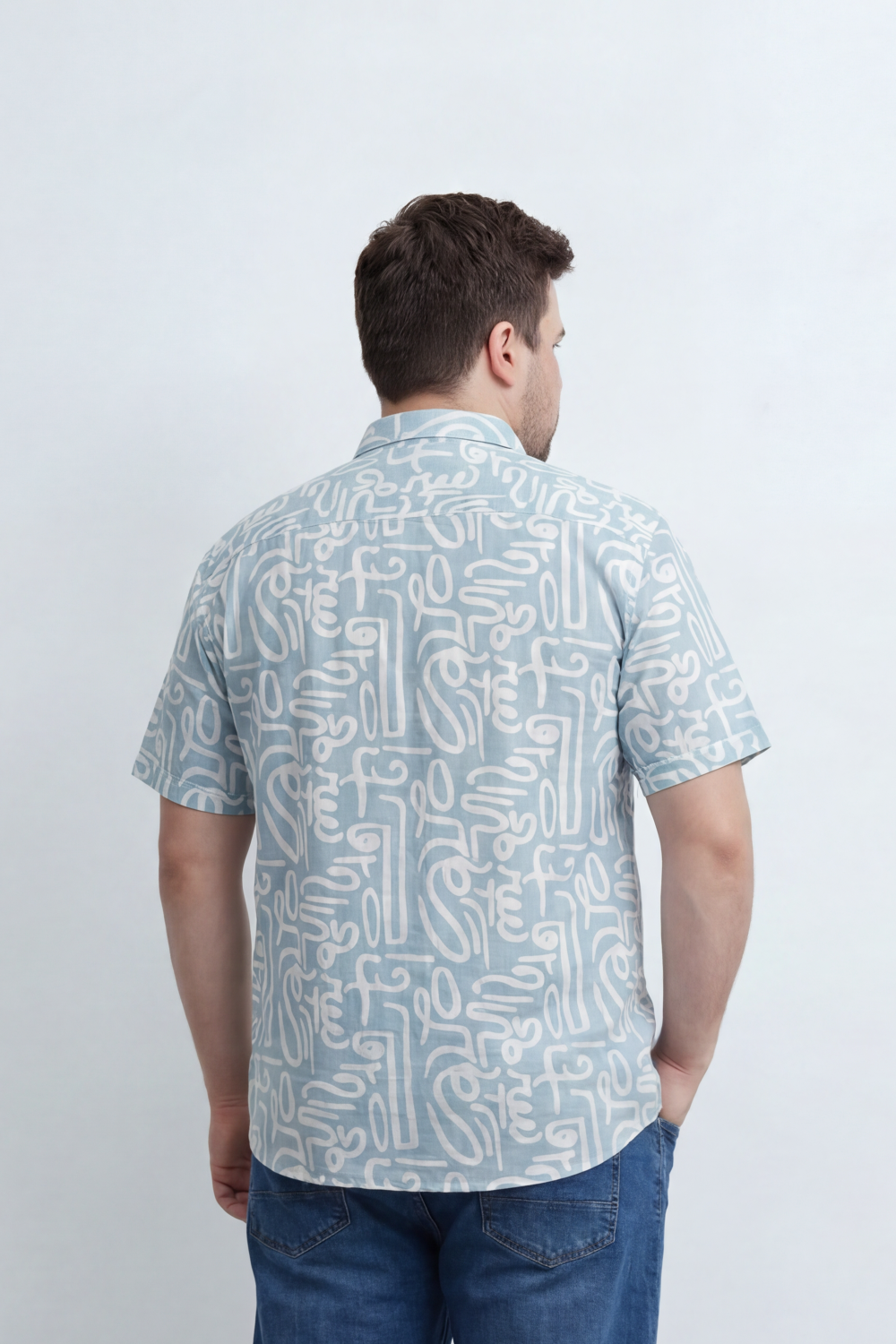 Men’s Tomato Store Big Size Maze Script Resort Shirt Abstract Calligraphy Print Covers The Full Body Over A Fine Slub Grain