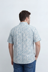 Men’s Tomato Store Big Size Maze Script Resort Shirt Abstract Calligraphy Print Covers The Full Body Over A Fine Slub Grain
