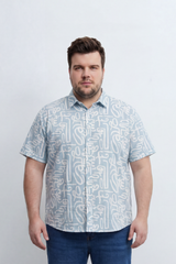 Men’s Tomato Store Big Size Maze Script Resort Shirt Abstract Calligraphy Print Covers The Full Body Over A Fine Slub Grain