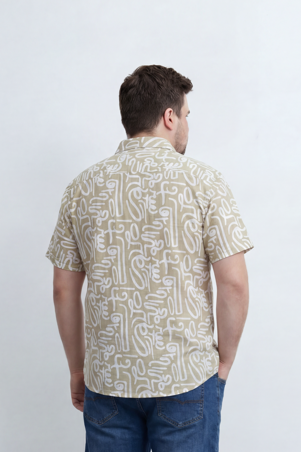Men’s Tomato Store Big Size Maze Script Resort Shirt Abstract Calligraphy Print Covers The Full Body Over A Fine Slub Grain