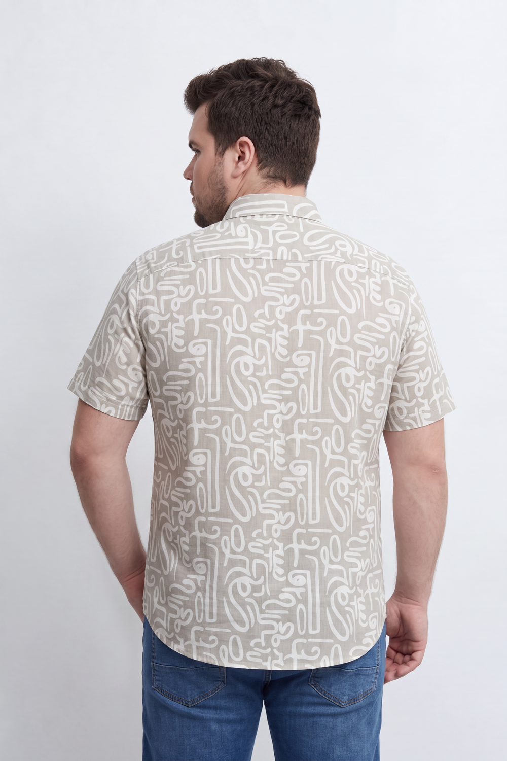 Men’s Tomato Store Big Size Maze Script Resort Shirt Abstract Calligraphy Print Covers The Full Body Over A Fine Slub Grain