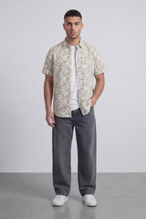 Men's Tomato Store Summer Printed Shirt Abstract Allover Line Artwork Short Sleeve Reguler Fit