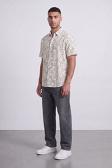 Men's Tomato Store Summer Printed Shirt Abstract Allover Line Artwork Short Sleeve Reguler Fit