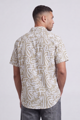 Men's Tomato Store Summer Printed Shirt Abstract Allover Line Artwork Short Sleeve Reguler Fit