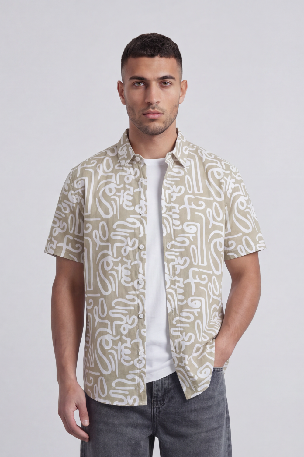 Men's Tomato Store Summer Printed Shirt Abstract Allover Line Artwork Short Sleeve Reguler Fit