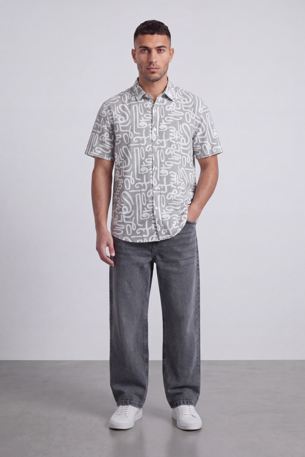 Men's Tomato Store Summer Printed Shirt Abstract Allover Line Artwork Short Sleeve Reguler Fit