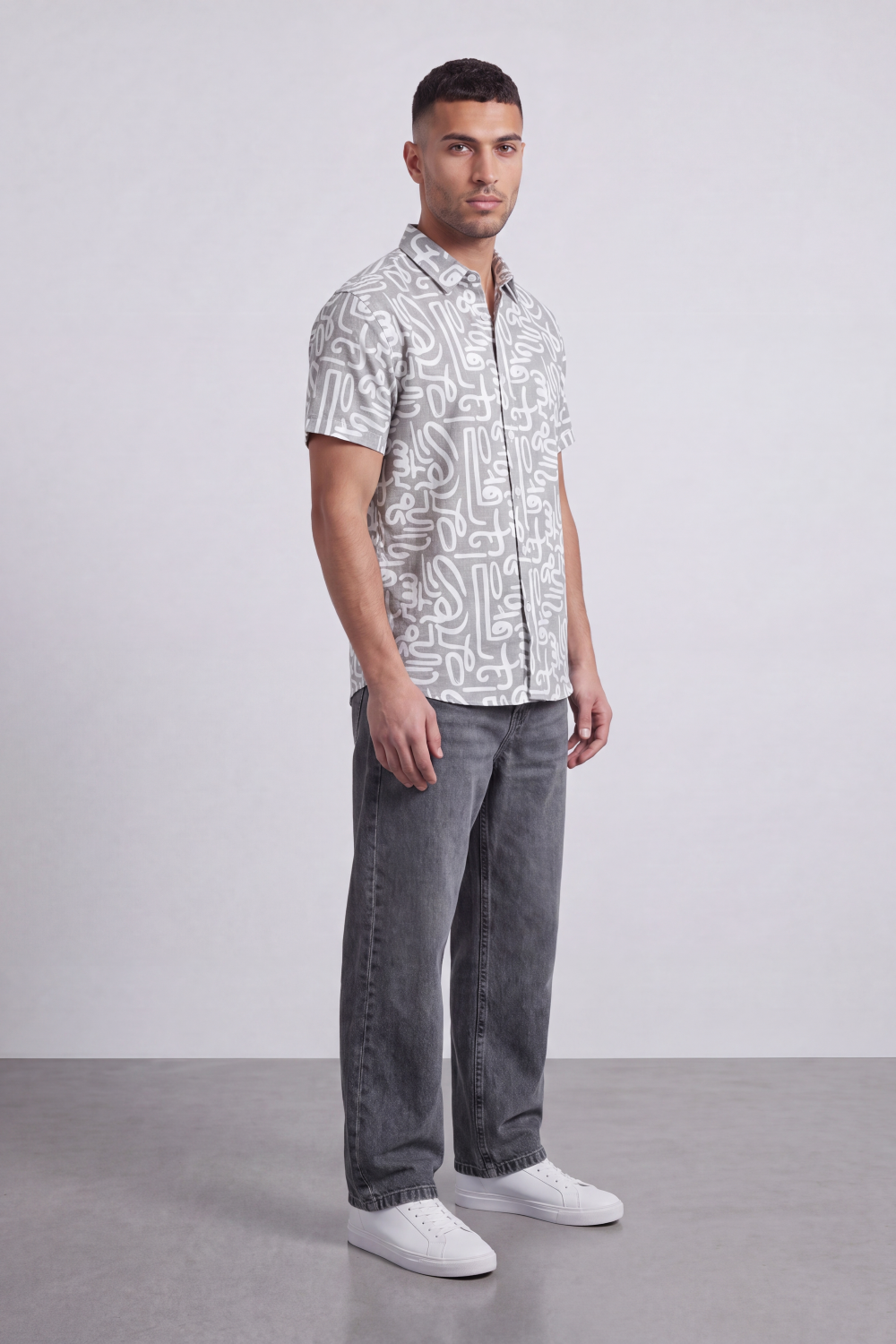 Men's Tomato Store Summer Printed Shirt Abstract Allover Line Artwork Short Sleeve Reguler Fit