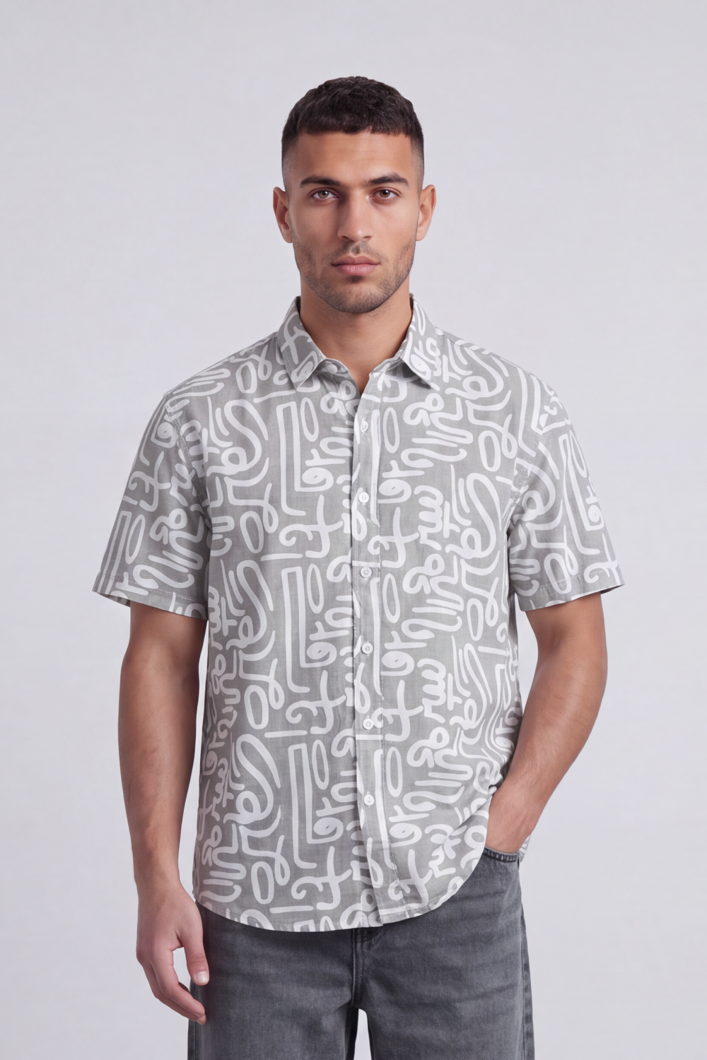 Men's Tomato Store Summer Printed Shirt Abstract Allover Line Artwork Short Sleeve Reguler Fit