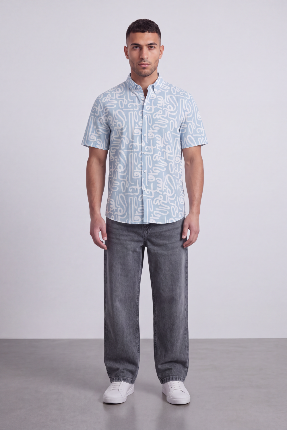 Men's Tomato Store Summer Printed Shirt Abstract Allover Line Artwork Short Sleeve Reguler Fit