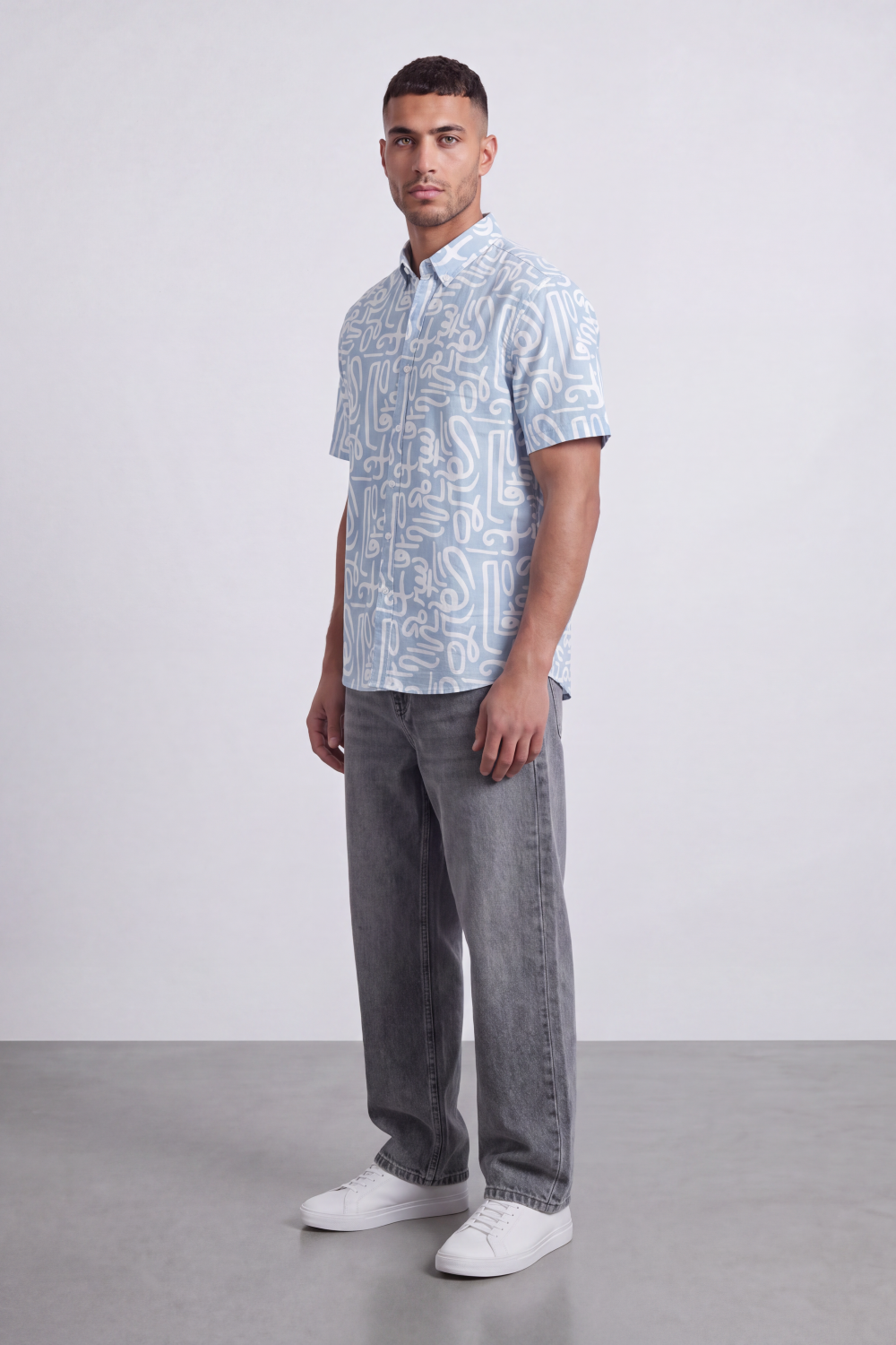 Men's Tomato Store Summer Printed Shirt Abstract Allover Line Artwork Short Sleeve Reguler Fit