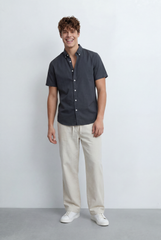 Men’s Tomato Store Button Down Shirt Classic Collar Design Short Sleeves Tailored Regular Fit