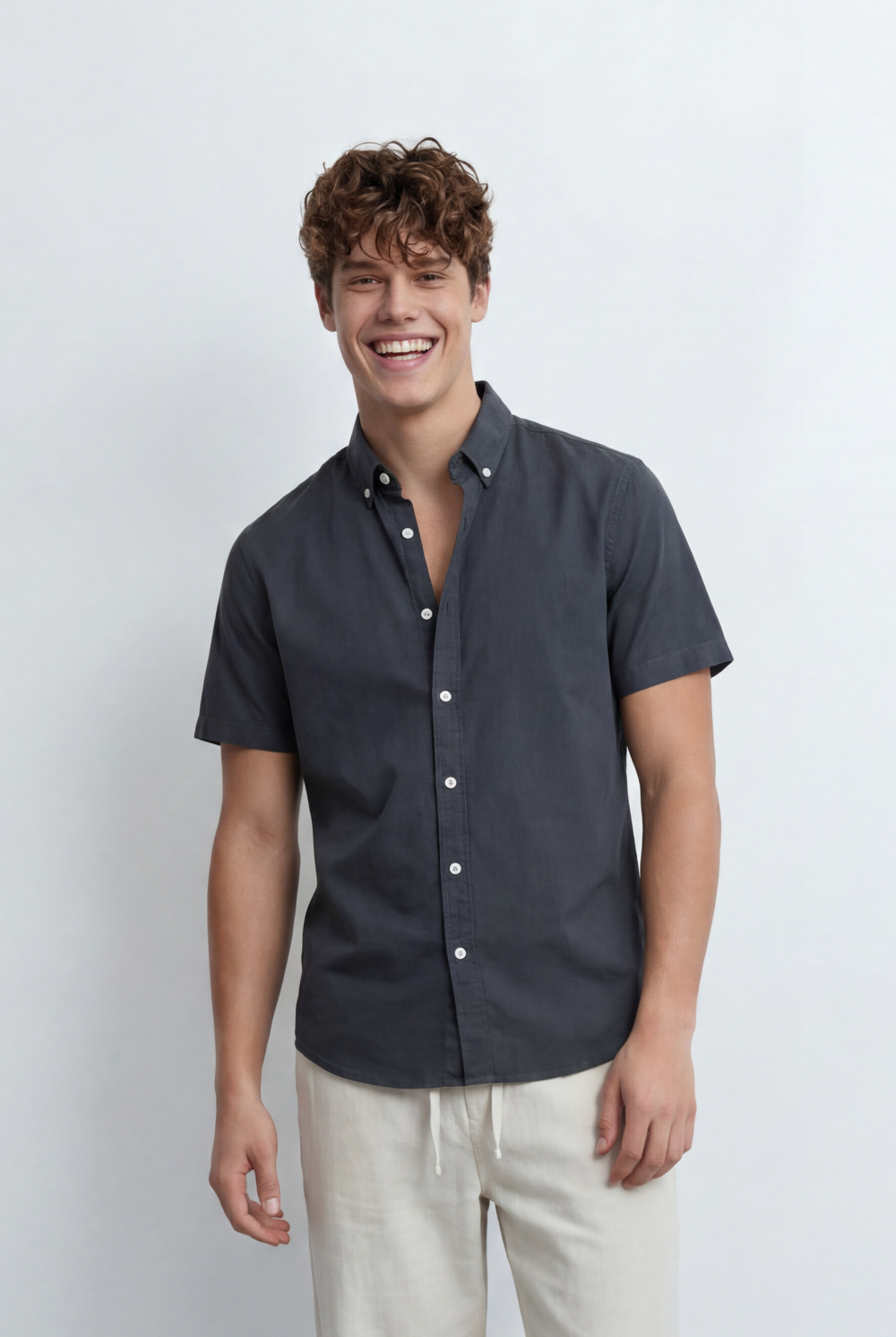 Men’s Tomato Store Button Down Shirt Classic Collar Design Short Sleeves Tailored Regular Fit