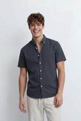 Men’s Tomato Store Button Down Shirt Classic Collar Design Short Sleeves Tailored Regular Fit