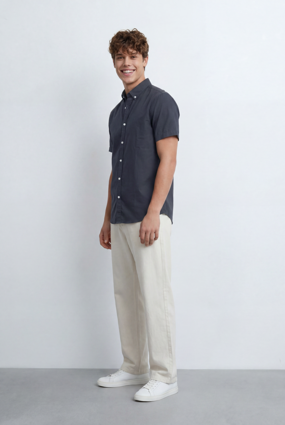 Men’s Tomato Store Button Down Shirt Classic Collar Design Short Sleeves Tailored Regular Fi