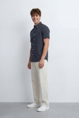 Men’s Tomato Store Button Down Shirt Classic Collar Design Short Sleeves Tailored Regular Fit