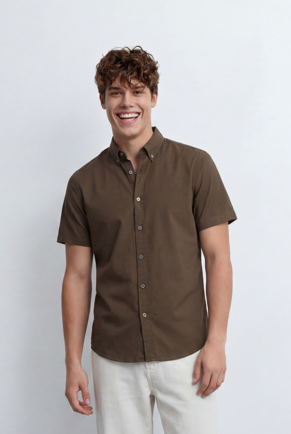 Men’s Tomato Store Button Down Shirt Classic Collar Design Short Sleeves Tailored Regular Fi