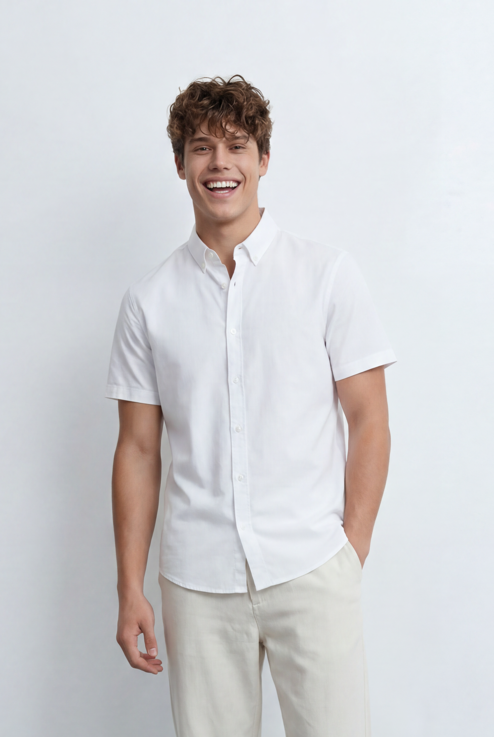 Men’s Tomato Store Button Down Shirt Classic Collar Design Short Sleeves Tailored Regular Fi