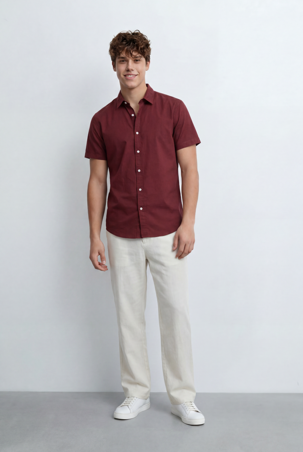 Men’s Tomato Store Button Down Shirt Classic Collar Design Short Sleeves Tailored Regular Fi