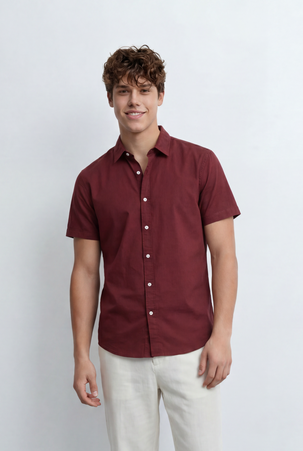 Men’s Tomato Store Button Down Shirt Classic Collar Design Short Sleeves Tailored Regular Fi