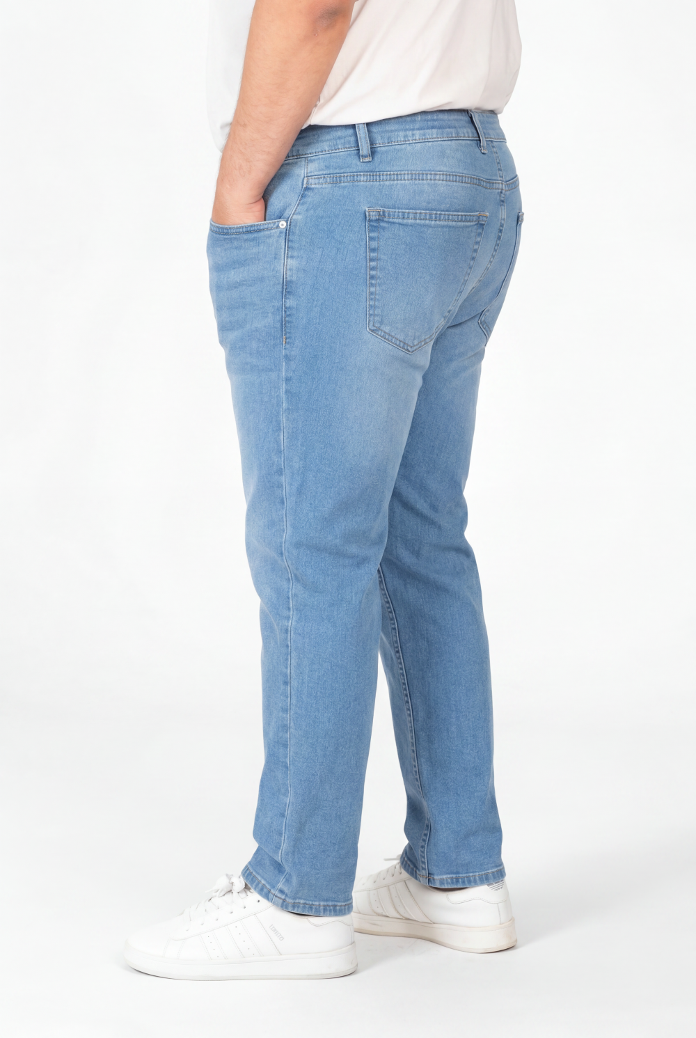 Men’s Tomato Store Big Size Comfort Jeans Mid Rise Waist Stretch Denim Construction Clean Pants