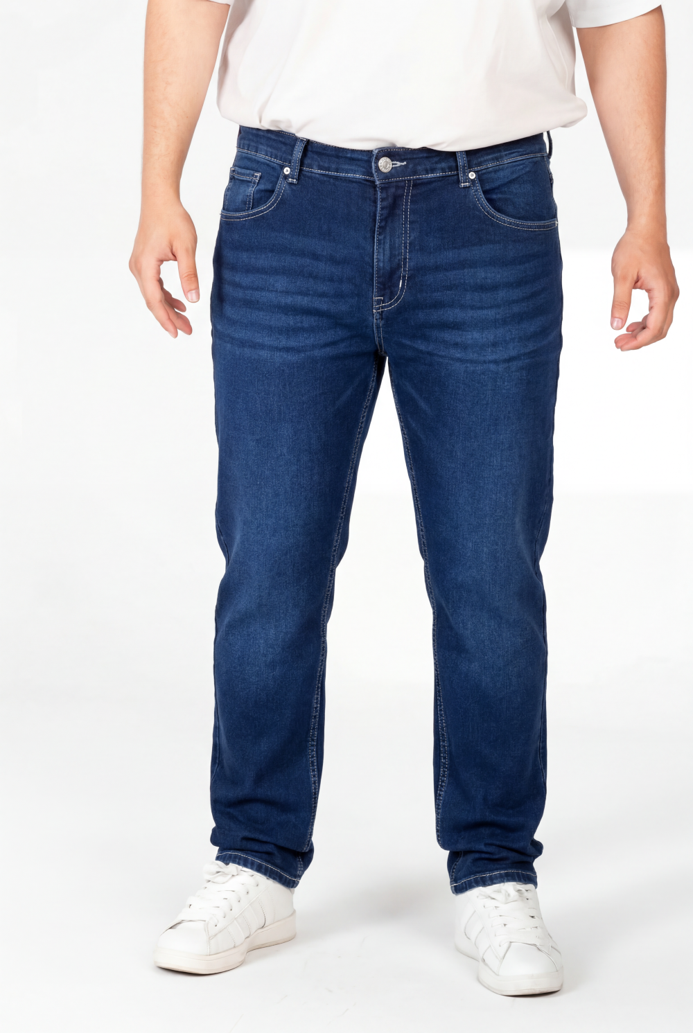 Men’s Tomato Store Big Size Comfort Jeans Mid Rise Waist Stretch Denim Construction Clean Pants