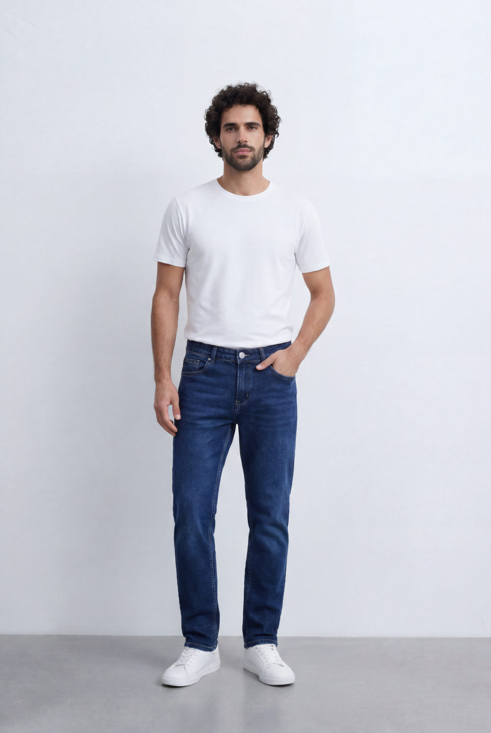 Men’s Tomato Store Slim Tapered Denim Mid Rise Waist Clean Five Pocket Design Slim Fit Pants