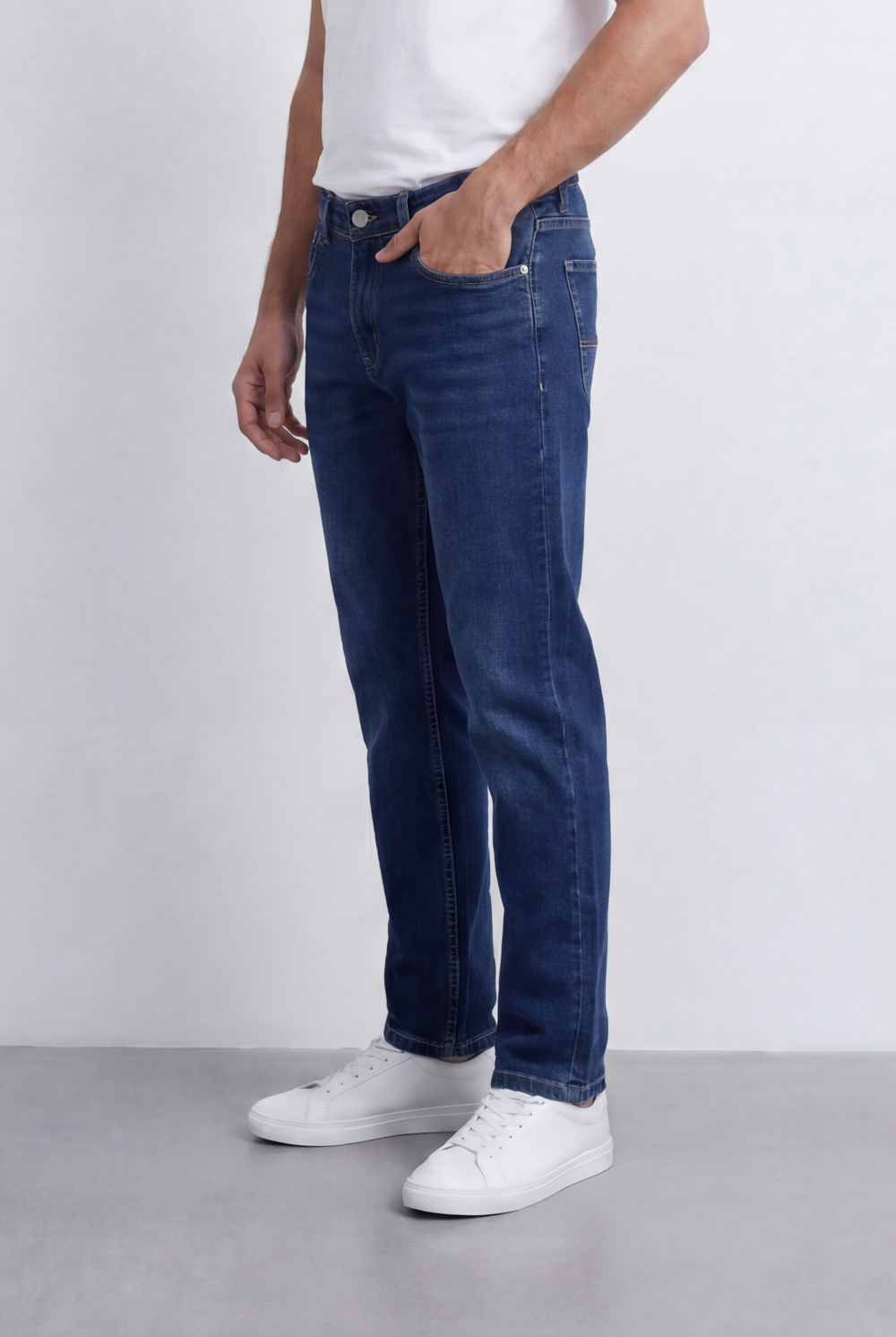 Men’s Tomato Store Slim Tapered Denim Mid Rise Waist Clean Five Pocket Design Slim Fit Pants