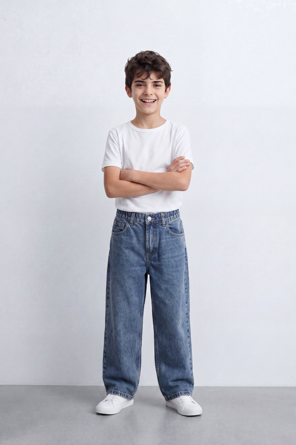 Boy's Tomato Store Vintage Wide Leg Jeans Washed Grain Surface With Soft Vertical Fade Five Pocket Detail Pants