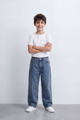 Boy's Tomato Store Vintage Wide Leg Jeans Washed Grain Surface With Soft Vertical Fade Five Pocket Detail Pants