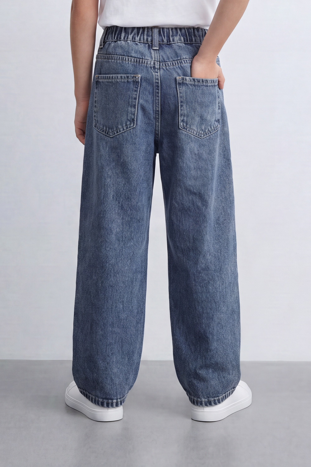 Boy's Tomato Store Vintage Wide Leg Jeans Washed Grain Surface With Soft Vertical Fade Five Pocket Detail Pants