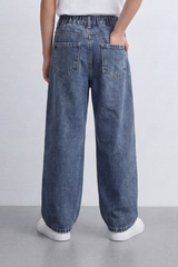 Boy's Tomato Store Vintage Wide Leg Jeans Washed Grain Surface With Soft Vertical Fade Five Pocket Detail Pants