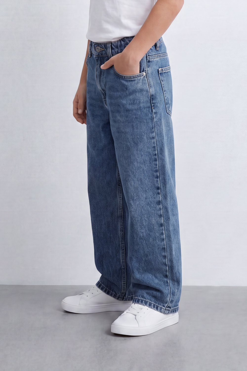 Boy's Tomato Store Vintage Wide Leg Jeans Washed Grain Surface With Soft Vertical Fade Five Pocket Detail Pants