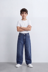 Boy's Tomato Store Vintage Wide Leg Jeans Washed Grain Surface With Soft Vertical Fade Five Pocket Detail Pants