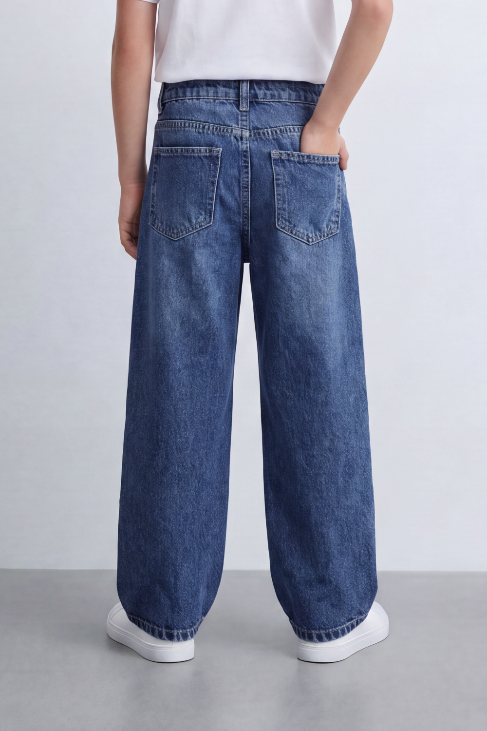 Boy's Tomato Store Vintage Wide Leg Jeans Washed Grain Surface With Soft Vertical Fade Five Pocket Detail Pants