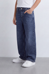 Boy's Tomato Store Vintage Wide Leg Jeans Washed Grain Surface With Soft Vertical Fade Five Pocket Detail Pants