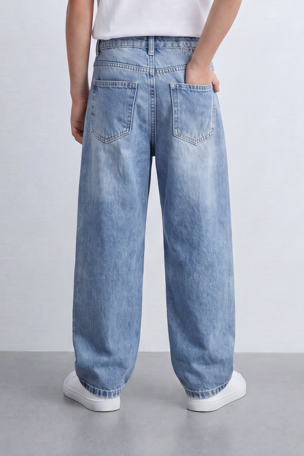 Boy's Tomato Store Vintage Wide Leg Jeans Washed Grain Surface With Soft Vertical Fade Five Pocket Detail Pants