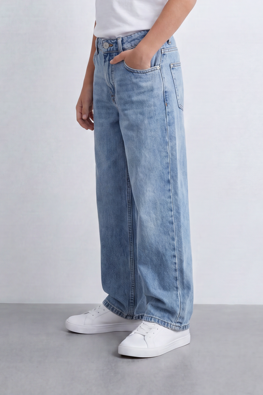 Boy's Tomato Store Vintage Wide Leg Jeans Washed Grain Surface With Soft Vertical Fade Five Pocket Detail Pants